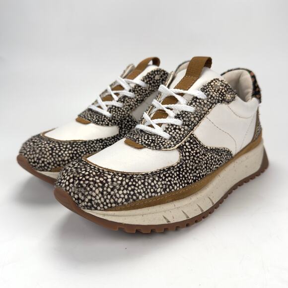 Madewell Kickoff Leopard Print Real Fur Lace Up Sneakers Shoes Women's Size 5.5 - Picture 1 of 10